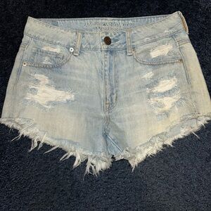American Eagle Outfitters Women's Distressed Denim Shorts - Light Blue